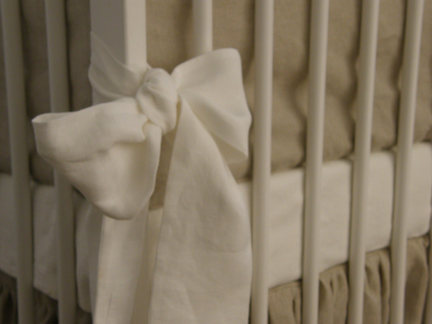 Linen nursery bedding gathered skirt