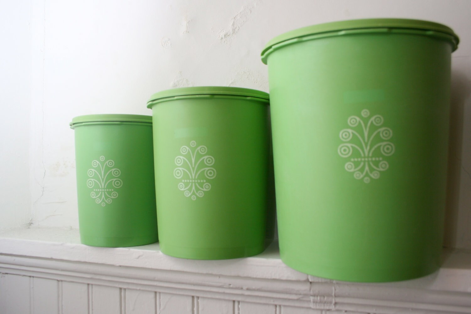 Set of 3 Lime Green Tupperware Nesting Canisters from 1970s