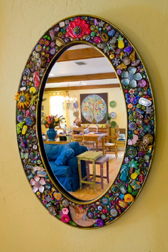 Items similar to Large Oval Mirror Crafted Handcrafted Embellished