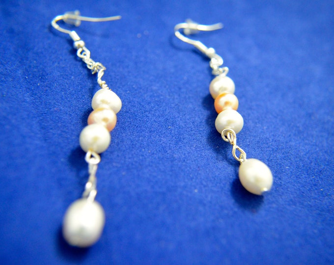 Freshwater Pearls Dangle Earrings, 2.75" Long, Natural, Sterling Silver E75