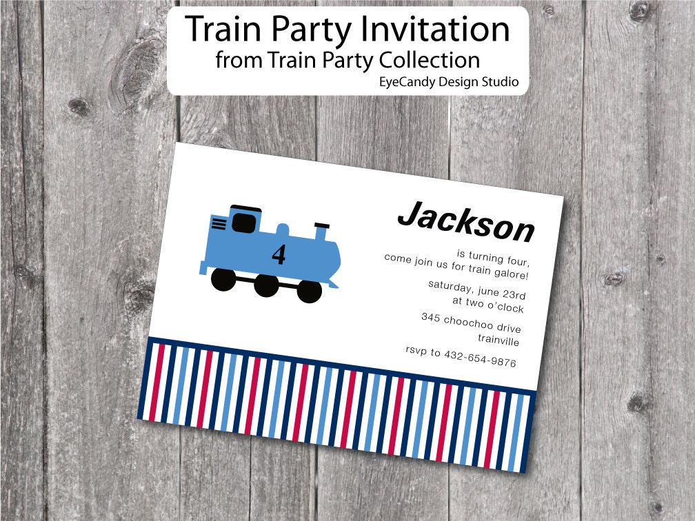 Train Birthday Party Printable Invitation by EyeCandyDesignStudio