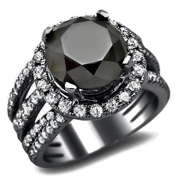 Items similar to 5.40ct Black Round Diamond Engagement Ring 14k Black ...