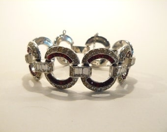 Beautiful High Quality Vintage Art Deco Rhinestone Link Bracelet