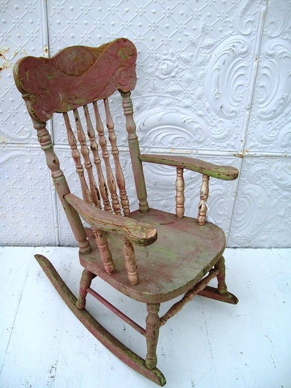 Items similar to Pressed Back Childs Antique Rocking Chair in Old