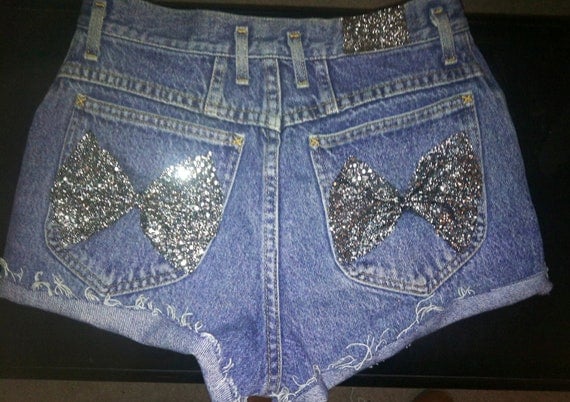 Items similar to High waisted sequin denim shorts on Etsy