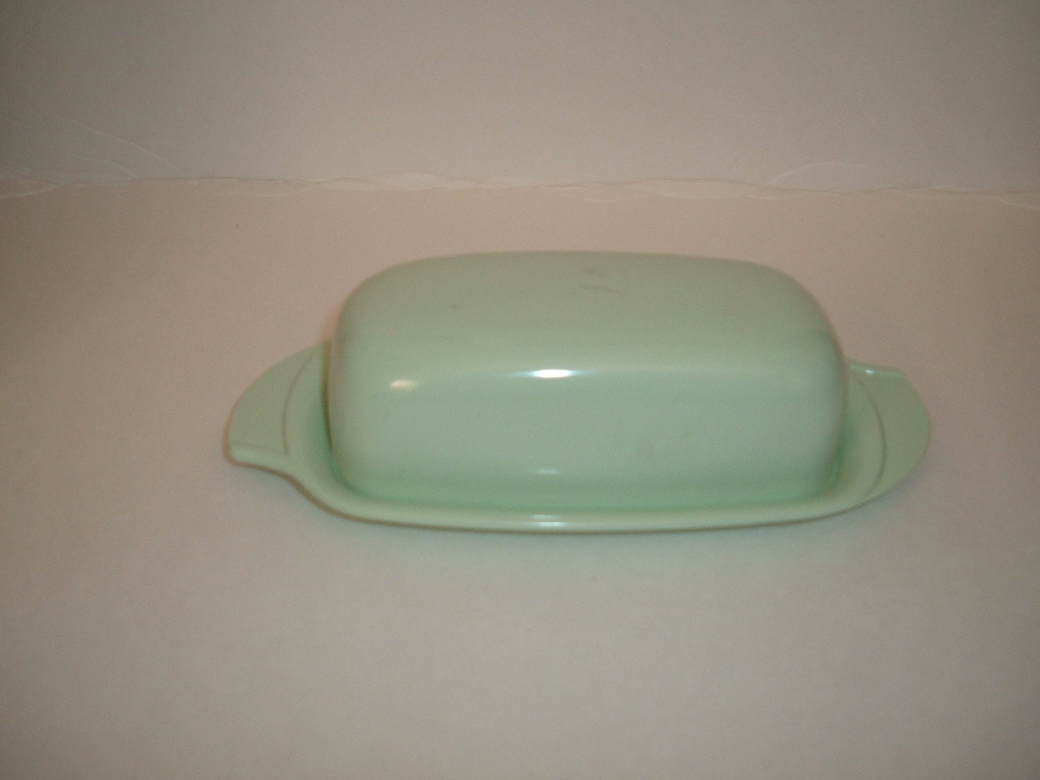 Vintage Boonton Green butter dish with cover 9 inch long