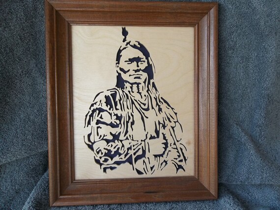 Items similar to Native American Scroll Saw Portrait, Wall Decor on Etsy