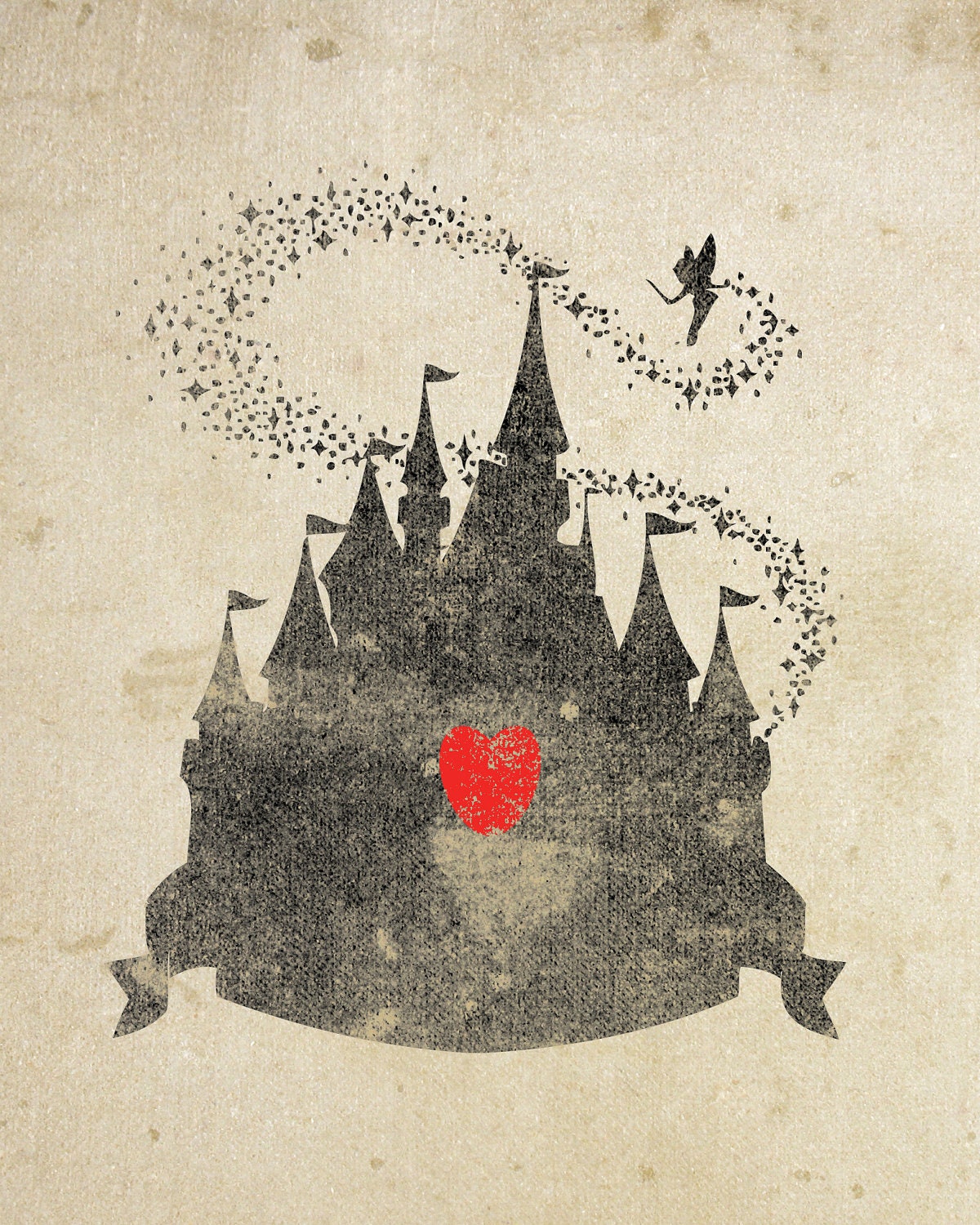 Disney Castle Inspired Silhouette: 8X10 Art Print With Heart