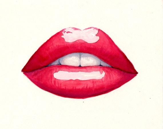 Red Lips Print Watercolor Pout Fashion Boutique