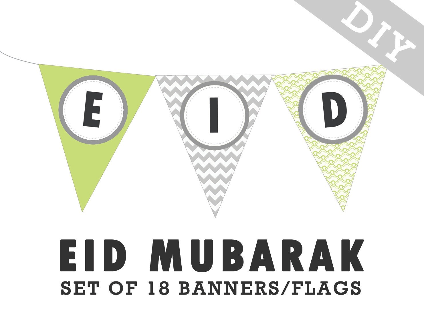  EID  MUBARAK pennant banner  bunting flag Printable  DIY lime