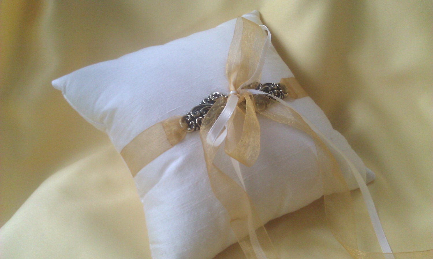 Wedding Ring Pillow Ivory Champange Gold Accent