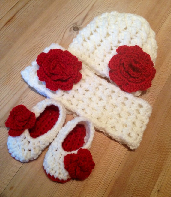 Items similar to Girls Cream Puff Winter Hat, Scarf & slipper Set on Etsy
