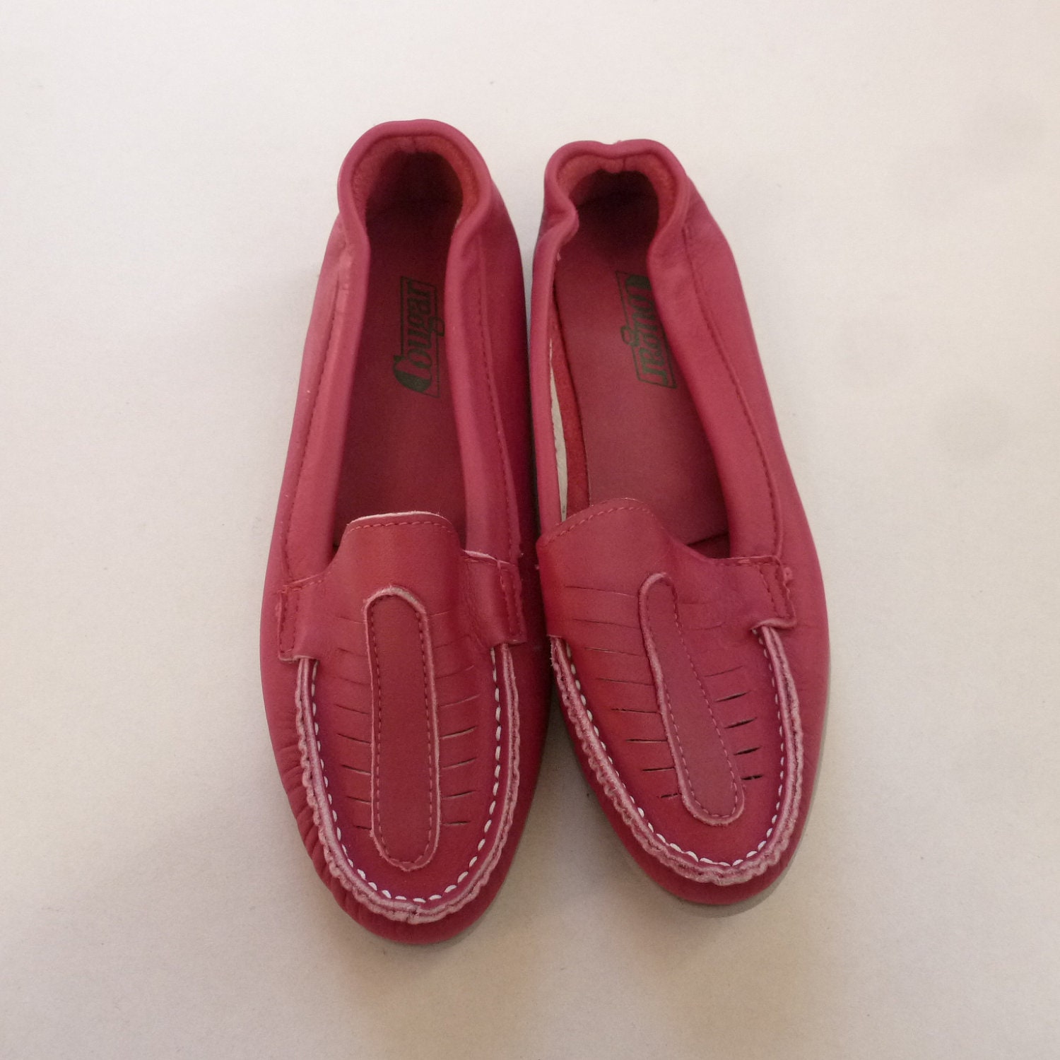Pink Leather Loafers -Womens Preppy Leather Moccasin Style Loafers ...