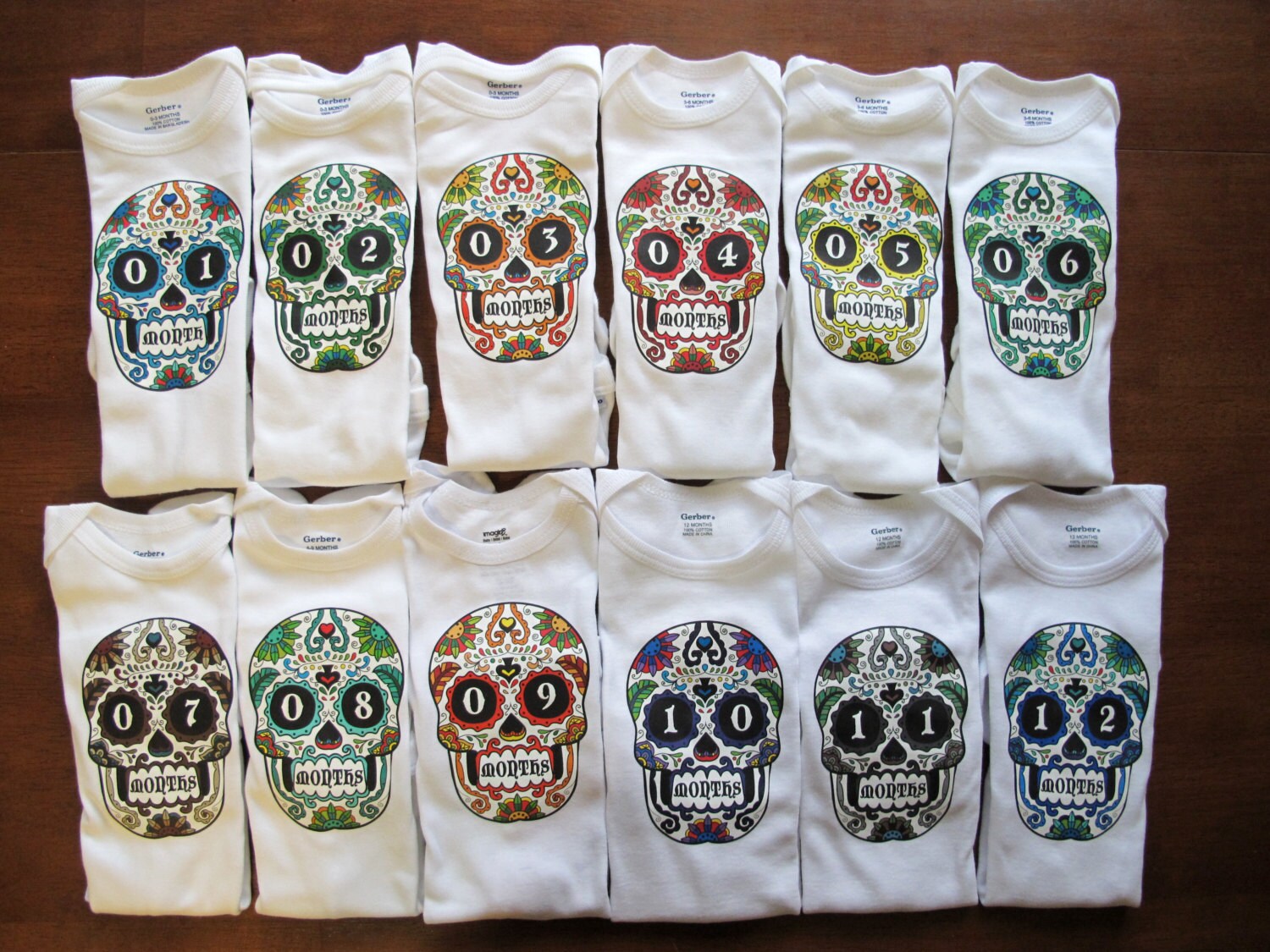 Baby Clothes Sugar Skull Monthly Set months 1 thru 12