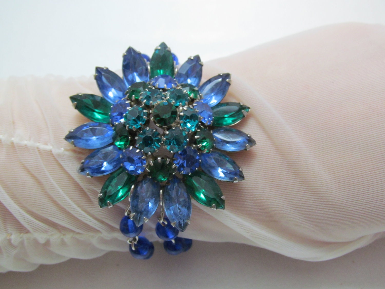 Striking Vintage Blue & Green Floral Bracelet
