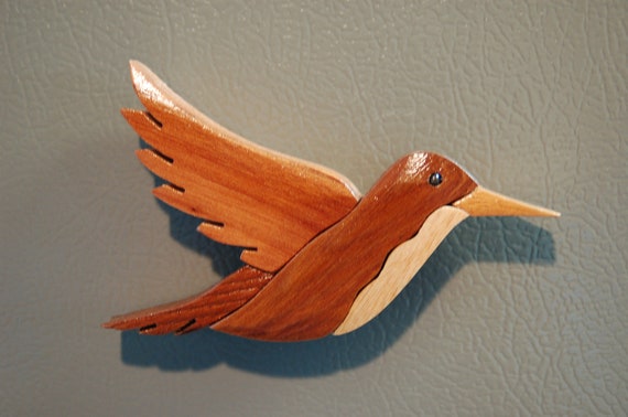 HUMMINGBIRD MAGNET Wood Carving by GielishWoodSculpture on Etsy