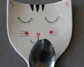 Ceramic Spoon Rest, Spoon Holder, Pottery Spoonrest, Handmade, Funny, Cute, Cat Shaped, White, Black