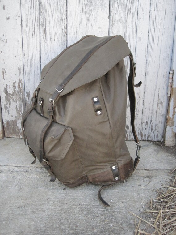 Vintage Swiss military rucksack backpack rubberized canvas