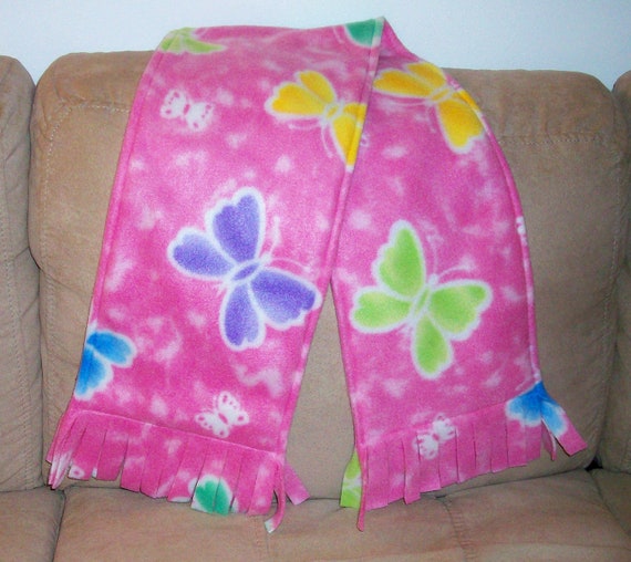 Double Thick Fleece Scarf Pink with Butterflies 8 x 44 in.