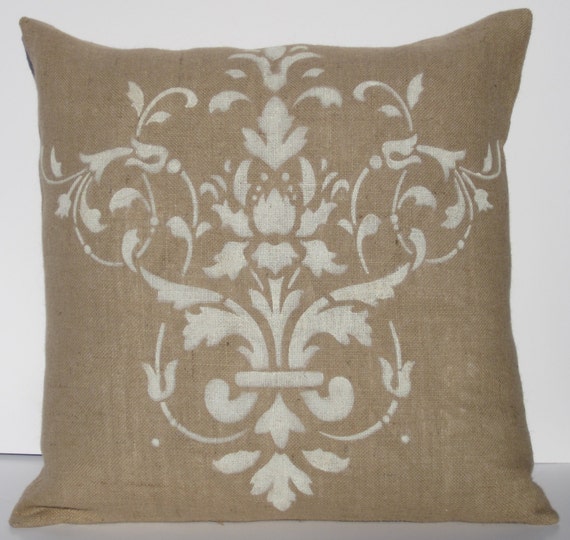 Items similar to MARMONT French Damask Pillow Cover, Damask Burlap Hand ...