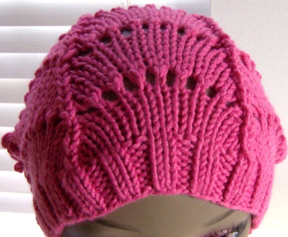 Shell Pattern Hand Knit Beanie Blossom Pink Color Acrylic