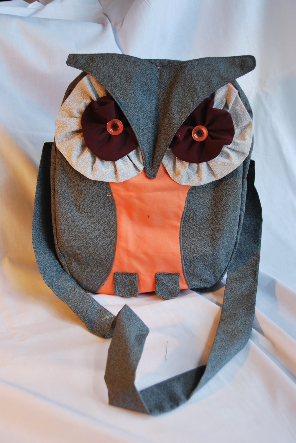 Cute Owl Bag in Grey and Salmon by BobbinsAndThread on Etsy