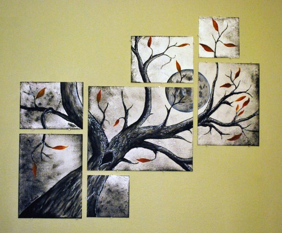 Items similar to Multi canvas tree with moon painting on Etsy