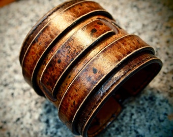 Leather cuff bracelet Destroyed Brown finish burnished and waxed wristband Made for YOU in NYC by Freddie Matara!