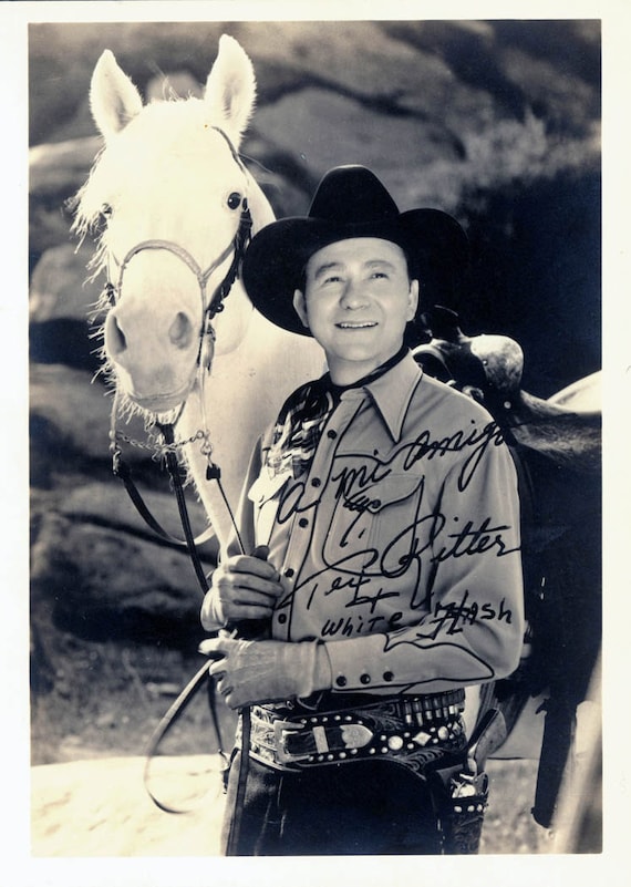 vintage photo 1954 Tex Ritter and White Flash his Horse Cowboy