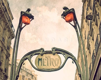 Metro Sign, Art Nouveau, Architecture, Paris wall decor, Paris Metro Photo, steampunk art, steampunk print, industrial decor