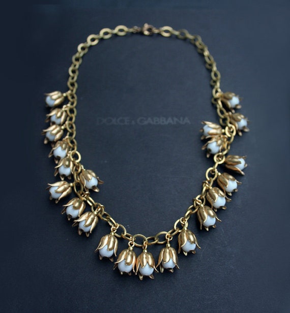 Lily of the Valley flower necklace Gold floral statement