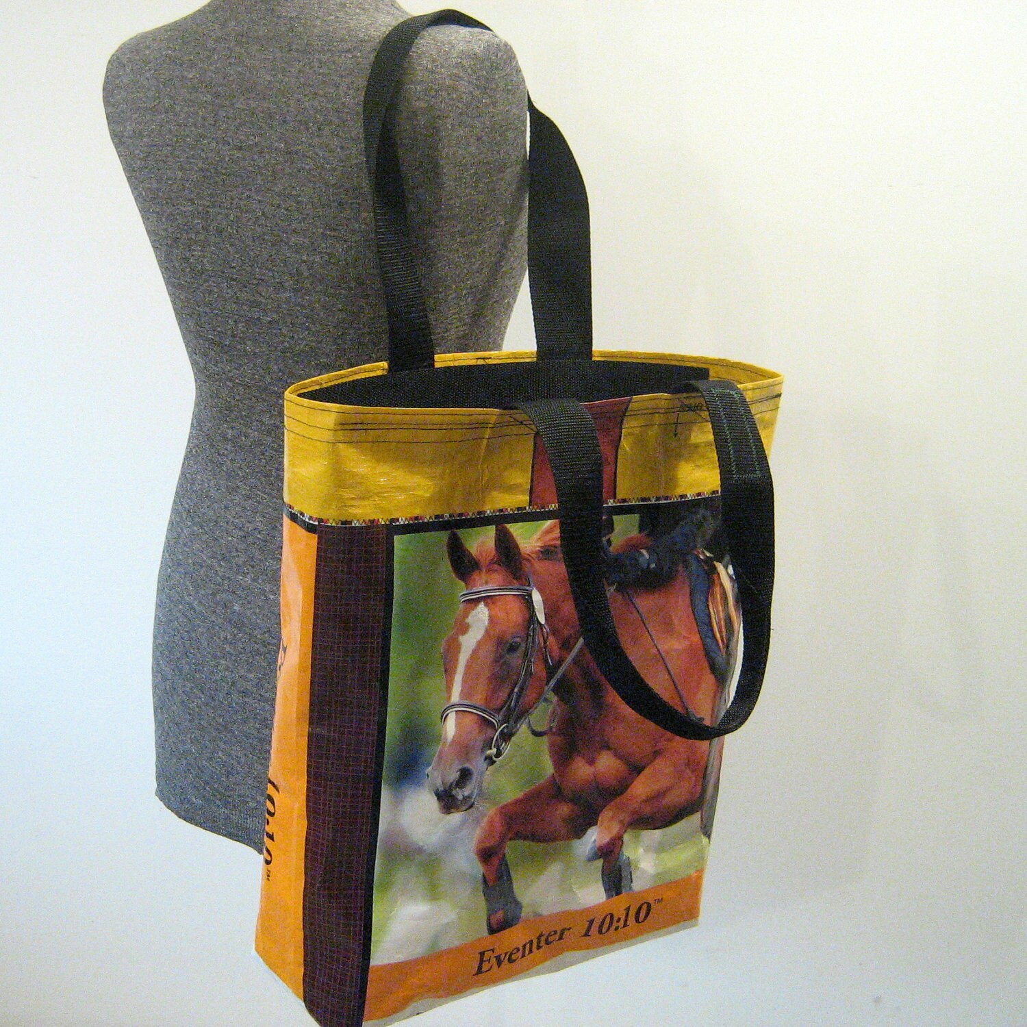 Recycled Horse Feed Bag Tote w/ Zip Top