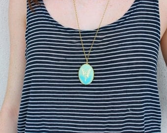 Large Mint Bellflower Cameo Necklace