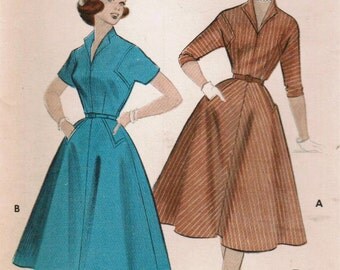 1950s Butterick 7028 UNCUT Vintage Sewing Pattern Teen's Full Skirt Dress Size 12 Bust 30