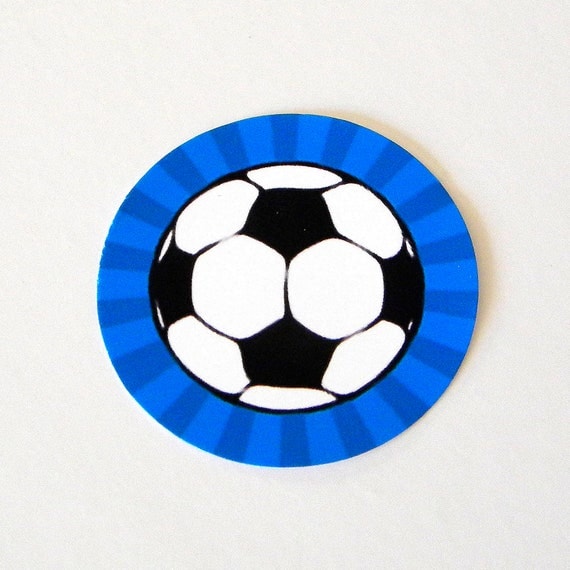 Soccer Ball Stickers - Round 1 1/2 Inch Handmade Stickers, Blue, Set of 12 Il_570xn