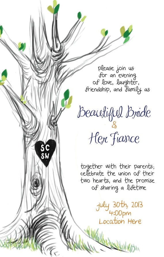 wedding invitation tree illustration custom initials colors