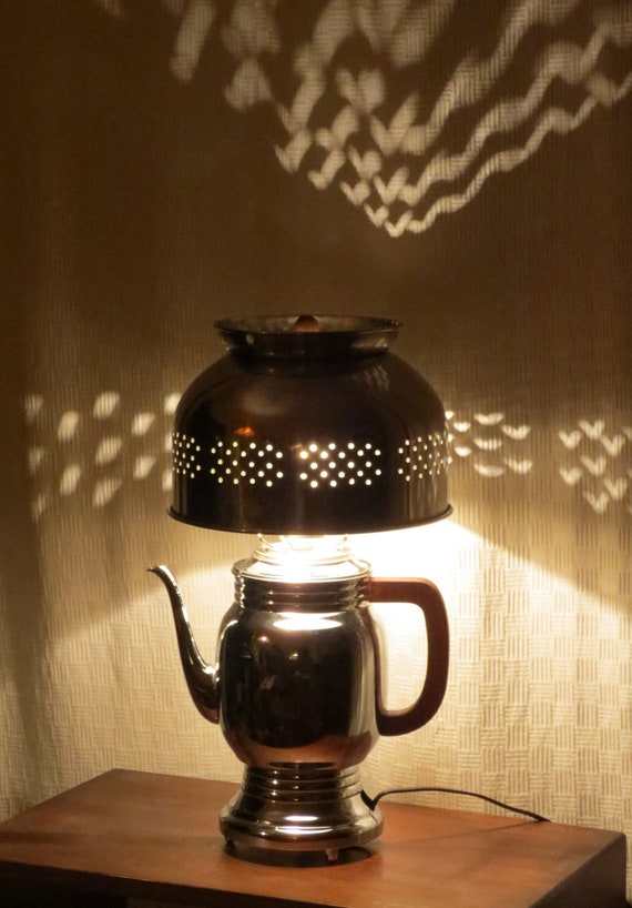 Percolander 3 Chromium Wizard coffee pot lamp with shade
