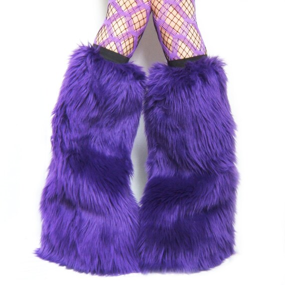 Purple Furry Leg Warmers Fluffy Boot Covers Rave by TheSkyWasPink