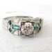 Reserved for Emily, Vintage Art Deco Old Mine Cut Diamond and Emerald 18k Ring