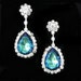 Blue Vintage Teardrop Crystals Framed with Cubic Zirconia Stones Set in Silver Earrings