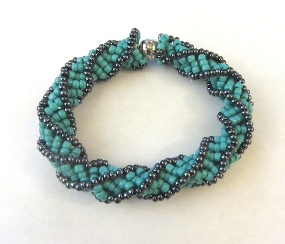 Beaded african Helix turquoise and silver by BeadingWonders
