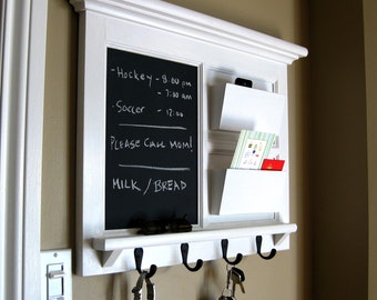 Home Decor Framed Furniture Double Mail Organizer Storage and Shelf with Chalkboard or Bulletin Board Cork Keyhook
