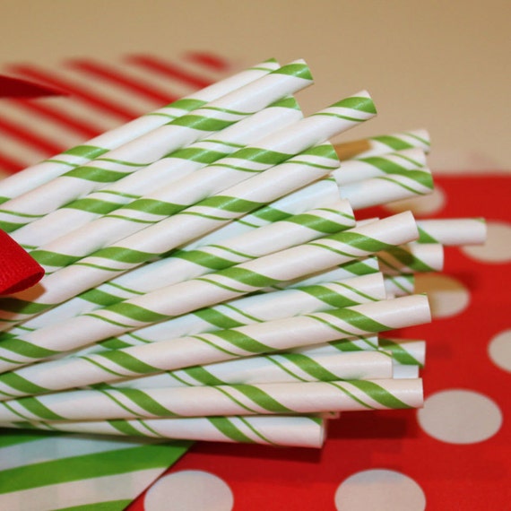 25 Paper Straws, Bulk Sale, Green Candy Cane Stripe Paper Straws, Wedding, Christmas Holiday Party, Discount Bulk Straws, Halloween Party Il_570xn
