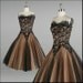 Vintage 1950s Dress . Black Tulle . Lilli Diamond . Lace . Sequins . Peach . Full Skirt . Strapless . XS/S . 1680