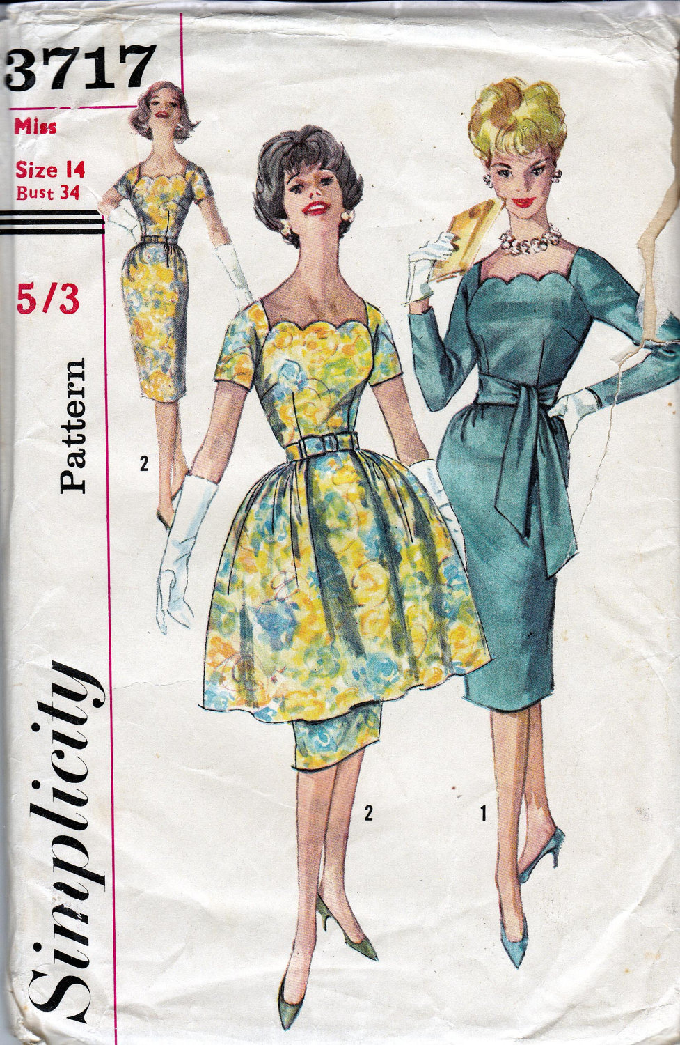 1960s Vintage Sewing Pattern Simplicity 3717 Sheath Dress with