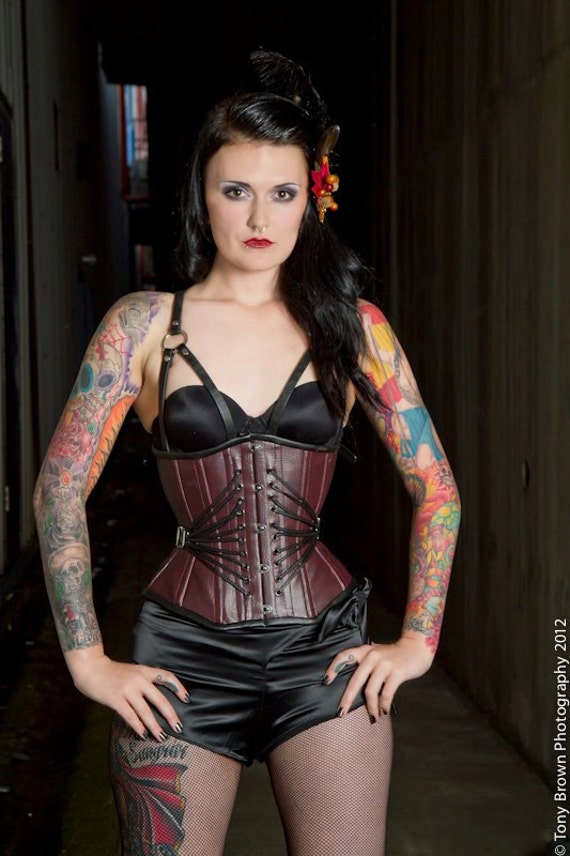BattieClothing in the UK has made this oxblood faux-leather underbust with non-functional fan-lacing (£260).