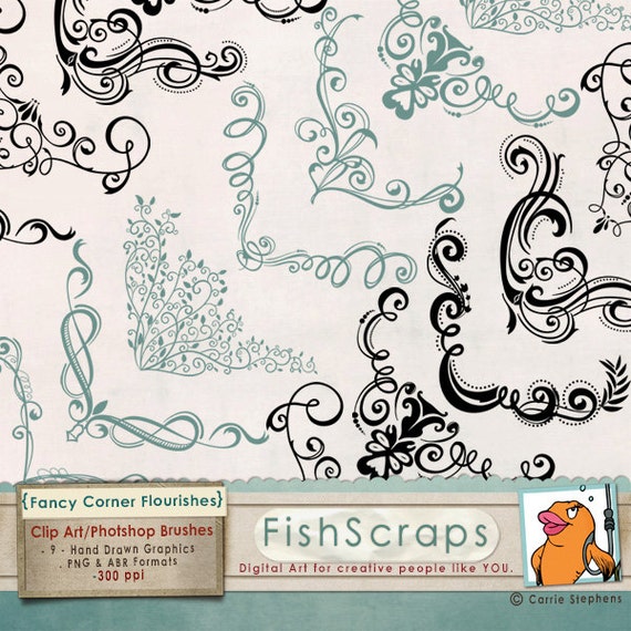 50% Sale - Corner Flourishes Clip Art - Elegant Swirl Png images & PhotoShop Brushes Silhouette - Frame ClipArt - Digital Il_570xn