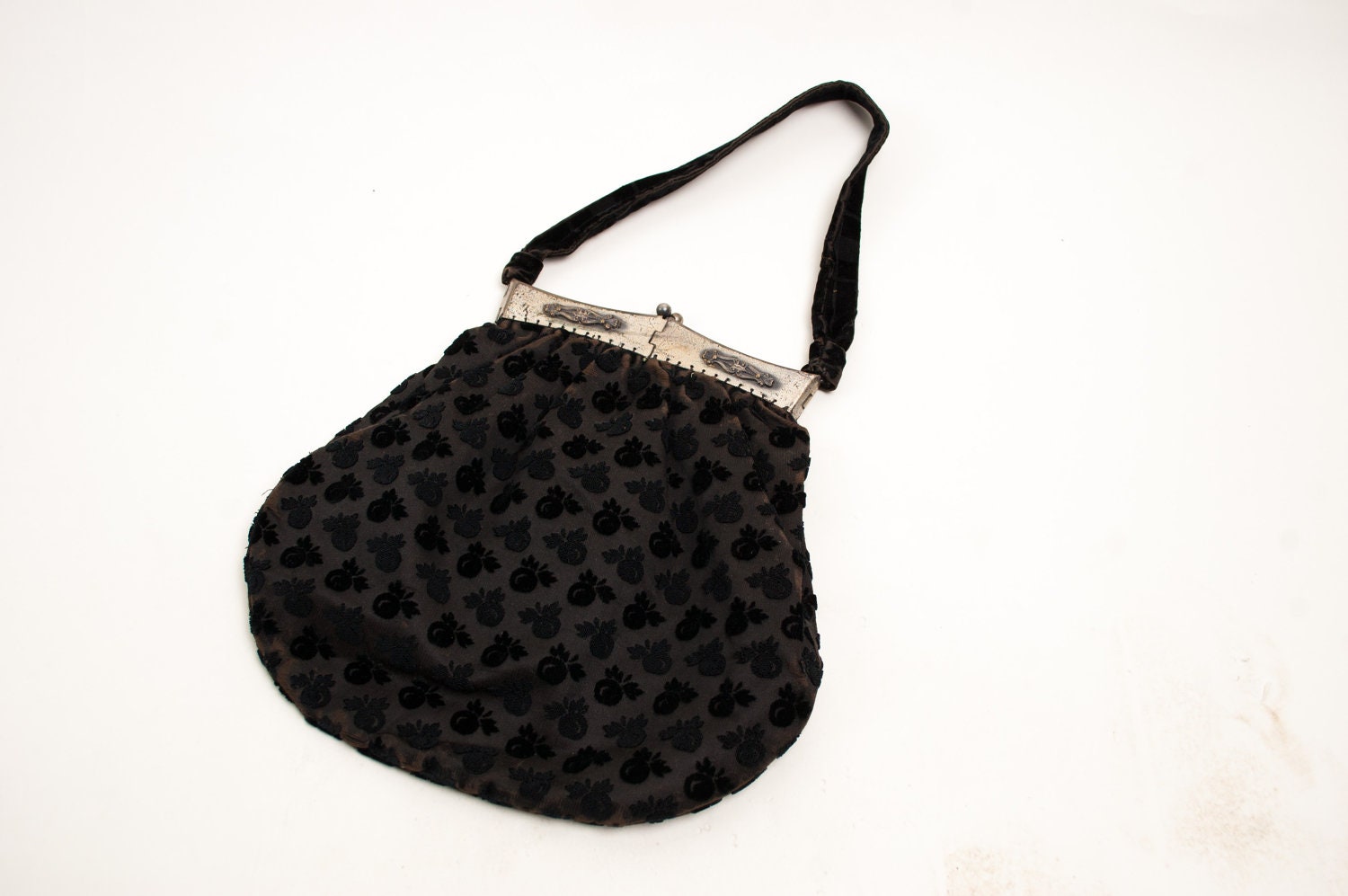 Antique Victorian Purse Late 1800s Handbag Black Velvet