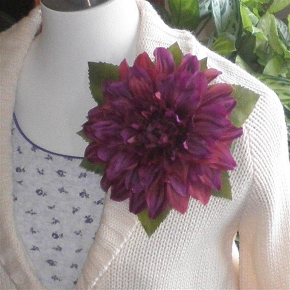 Mauve Dahlia Brooch Large Silk Flower Pin Pink Purple