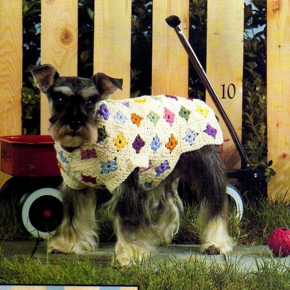 vintage crochet pattern granny square dog puppy sweater coat